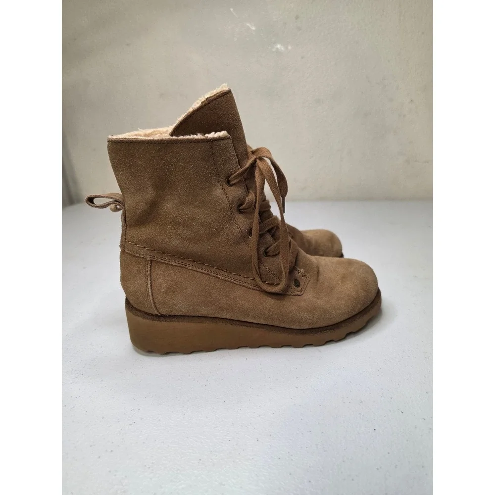 Bearpaw Krista Women 7 Hickory Suede Lace Up Winter Wedge Boots